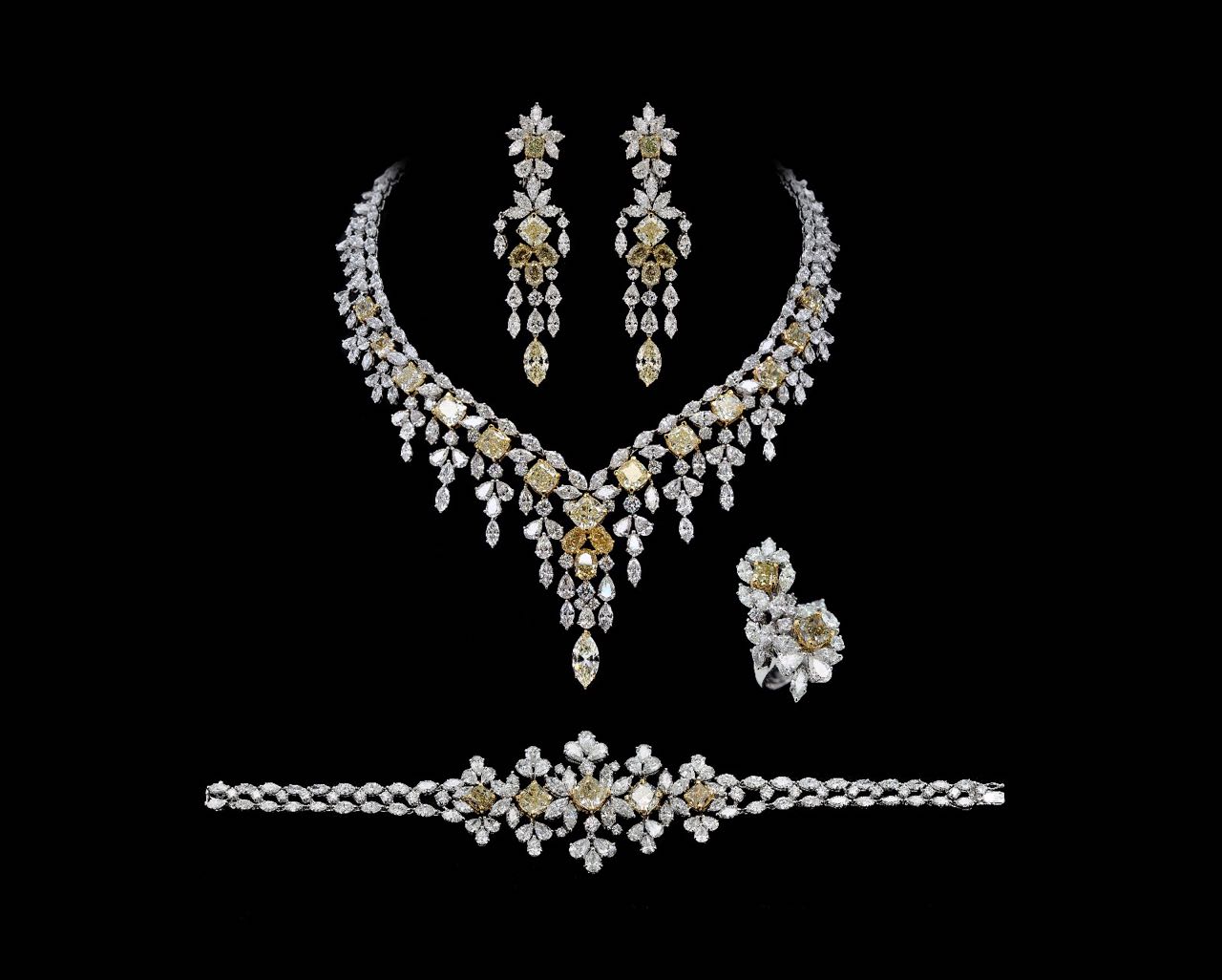 Diamond earring, necklace and ring set