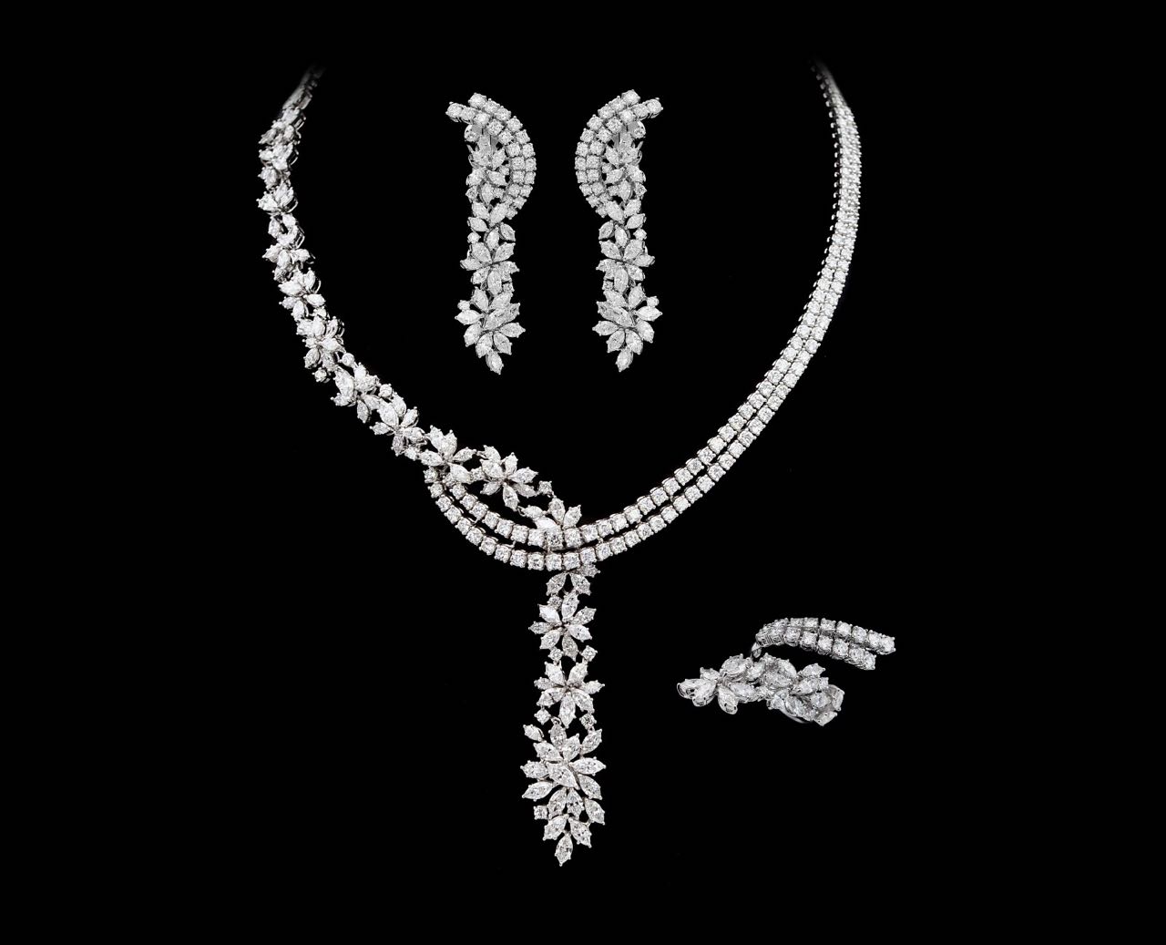 Diamond earring, necklace and ring set