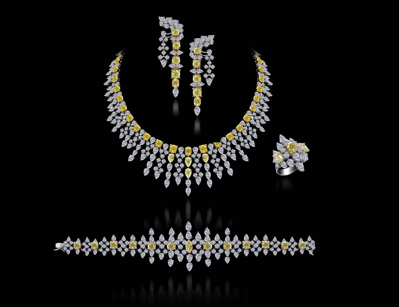 Diamond necklace, earrings, bracelet and ring set