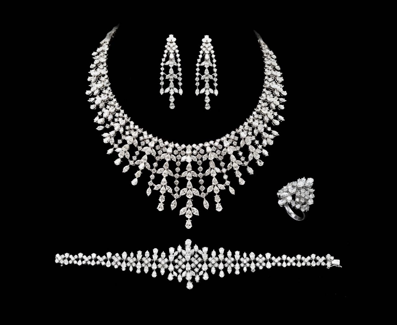 Diamond necklace, earrings, bracelet and ring set