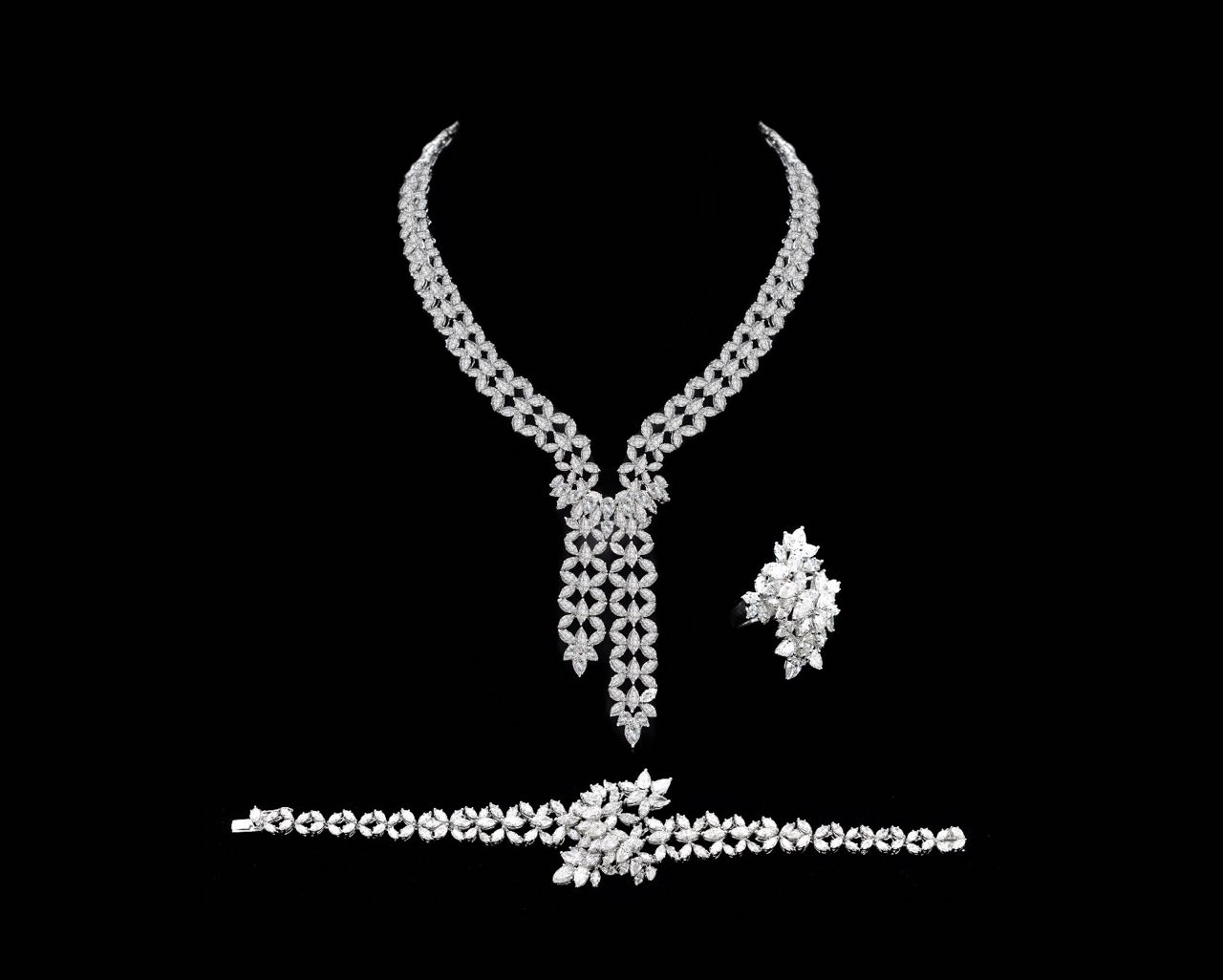 Diamond necklace, bracelet and ring set