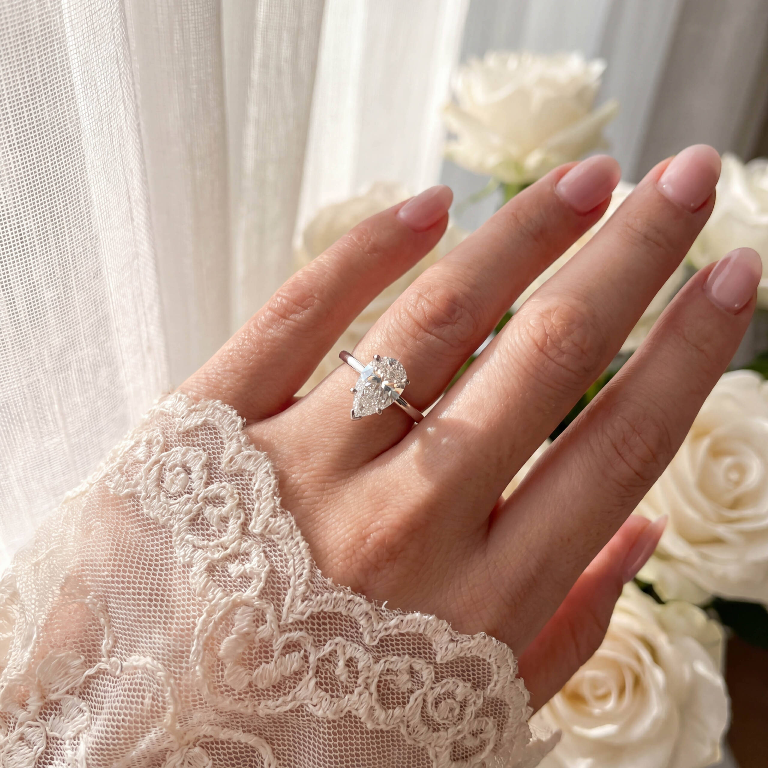 Pear Diamond Engagement Ring in 18K White Gold (2ct Centre) - Image 2