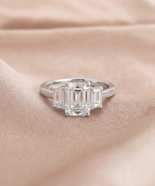 Emerald Diamond Engagement Ring in 18K White Gold (1.5ct Centre)