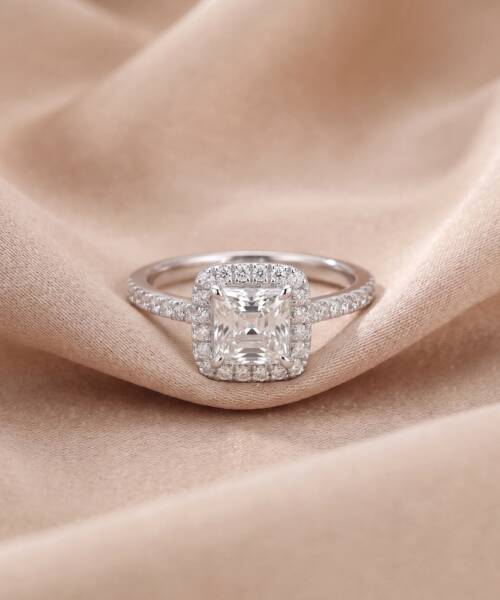 Asscher Diamond Engagement Ring in 18K White Gold (1.7ct Centre)