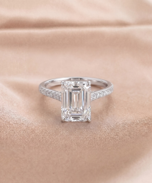 Emerald Diamond Engagement Ring in 18K White Gold (7.26ct Centre)