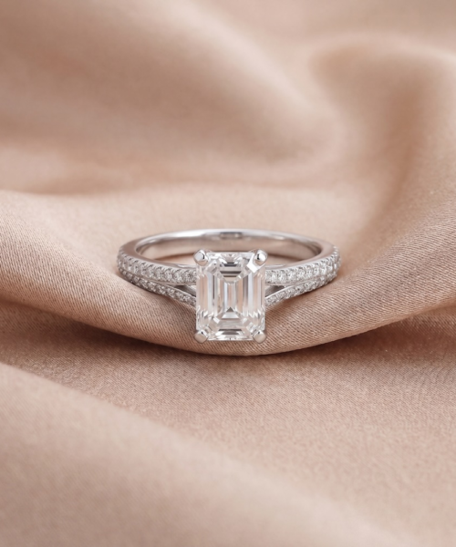 Emerald Diamond Engagement Ring in 18K White Gold (1.59ct Centre)