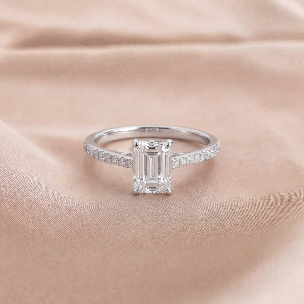 Emerald Diamond Engagement Ring in 18K White Gold (1.09ct Centre)