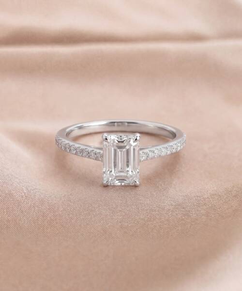 Emerald Diamond Engagement Ring in 18K White Gold (1.09ct Centre)