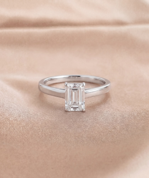 Emerald Diamond Engagement Ring in 18K White Gold (1.08ct Centre)