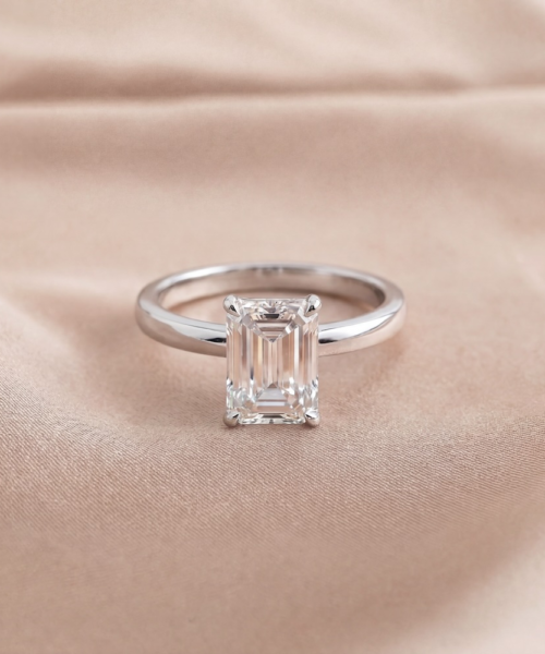 Emerald Diamond Engagement Ring in 18K White Gold (2.02ct Centre)