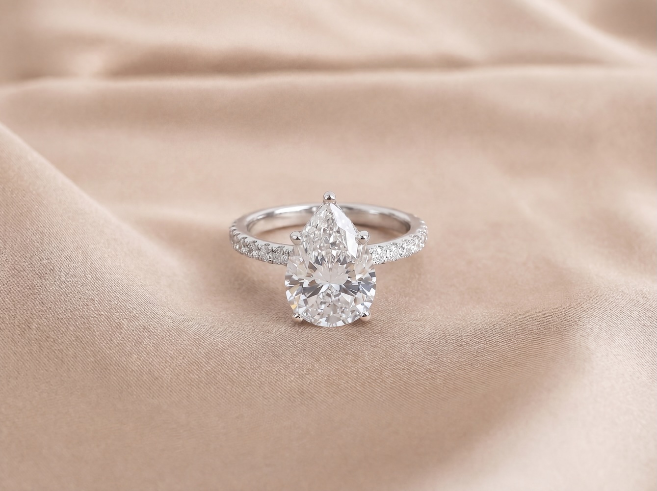 Pear Diamond Engagement Ring in 18K White Gold (5.76ct Centre)